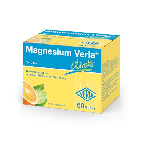 Verla direkt Citrus – 150 mg Magnesium in Form von Magnesiumcitrat als praktische Direkt-Sticks, für eine schnelle Magnesium-Versorgung, ideal für unterwegs, zucker- & glutenfrei, 60 St