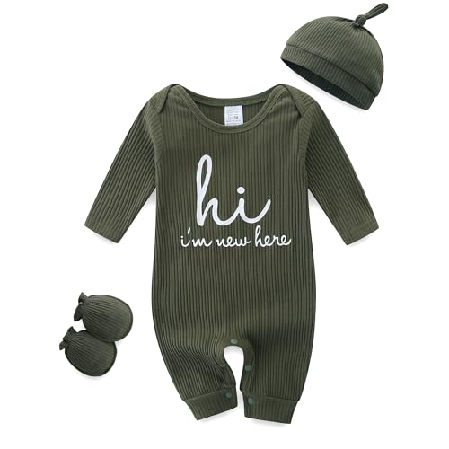 KIDDLETOWN Schlafanzug Baby, Strampler Neugeborene, 3er Pack Schlafstrampler mit Hut und Handschuhe, Baumwolle Baby Schlafanzug Langarm Pyjamas Strampler 0-3 Monate Kleidung für Mädchen und Jungen