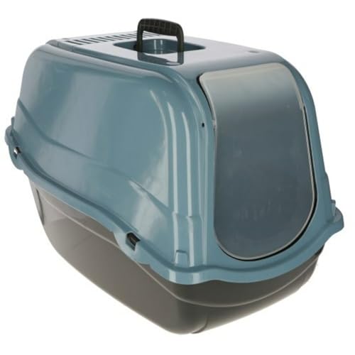 Kerbl Pet Katzentoilette Emma Eco, Katzenklo, schwarz/blau, 57x39x41cm, aus 100% recycelten Kunststoff, mit Filter und Türe, einfache Reinigung
