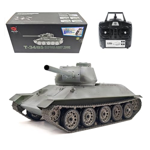 TechSpieler 1/16 RC Panzer, 2.4G sowjetischer T-34/85 Vollproportionales mittleres RC Panzermodell mit Sound- und Raucheffekt, Infrarot-Kampfsystem und Abschussfunktion (RTR/Upgrade Version)