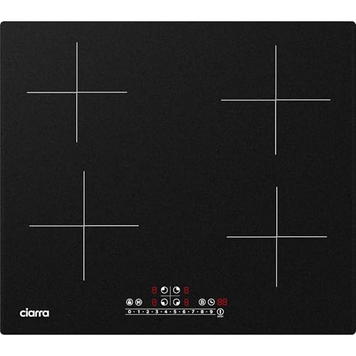 CIARRA CBBIH4B 4 Zonen Einbau Induktionskochfeld 60 cm mit Power Booster Touch-Bedienung Kochfeld Induktion 9 Leistungsstufen Timer Kindersicherung Restwärmeanzeige Pause- und reStart-Funktion 7200W