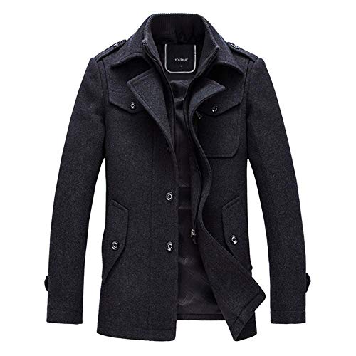 YOUTHUP Herren Wintermantel Wolle Winter Kurzmantel Mittellang Wollmantel Kurz Winterjacke für Business Freizeit, Grau, 3XL