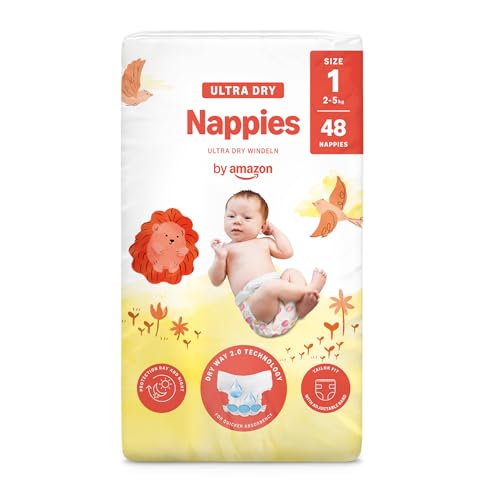 By Amazon - 48 Ultra Dry Windeln Größe 1 (2-5 kg), Weiß, 48 Stück (1-er Pack) (Früher Unter Der Marke Mama Bear, Identisches Produkt)