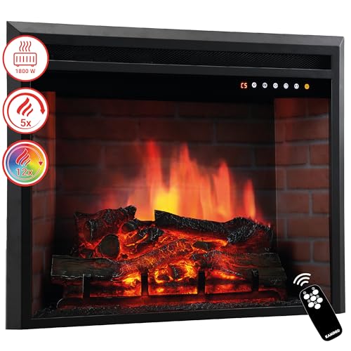 KAMINIO Elektrokamin Luca - Elektrischer Einbaukamin mit Heizung, 3D-Flammeneffekt, 12 Flammenfarben, Fernbedienung (23 Zoll)