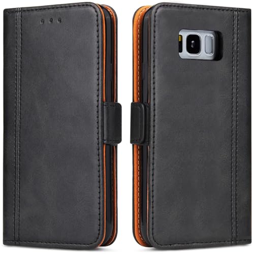 Handyhülle für Samsung Galaxy S8 Plus, Leder Handytasche Kartenfach Klappständer Magnetisch Lederhülle für Samsung Galaxy S8 Plus Hülle, Schwarz