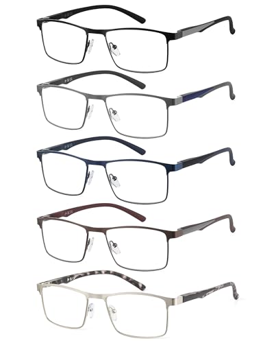 JM 5 Pack Lesebrille Herren, Rechteckig Blaulichtfilter Brille Herren, Metall Federscharniere Lesebrille mit Blaulichtfilter, 2,5 Dioptrien