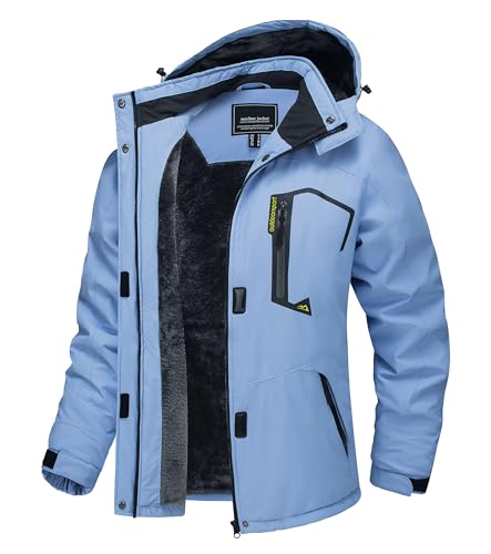 TACVASEN Damen Winddicht Wasserdicht Funktionsjacke Winter Wandern Outdoorjacke Arbeitsjacke Funktionsjacken Hiking mit Taschen, Hellblau, XL