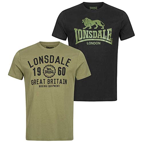 Lonsdale Herren Bangor Double Pack T-Shirt, Black/Olive, S EU
