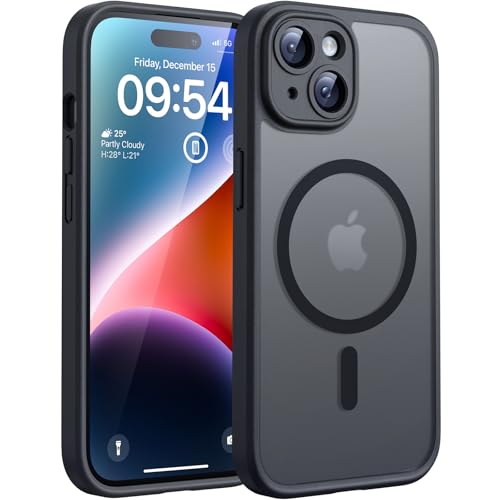 TOCOL für iPhone 14 Hülle für Magsafe, Vollständiger Kameraschutz Stoßfest Kratzfest Transluzente Rückseite Magnetisch Handyhülle für iPhone 14 Case, Schwarz
