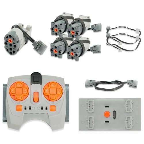 Power Functions Motor Set,QIQIAZI 11-Teiliges Motoren Set mit L-Motor,Fernbedienung, Batteriebox, Servomotor,LED-Lichtkabel,Extension Wire Kompatibel mit Technic Modellen