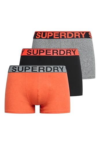 Superdry Herren Boxershorts im Dreierpack Karst Mega Schwarz/Schwarz/Leuchtend Orange Meliert L