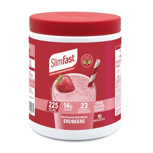 SlimFast Milchshake Pulver Erdbeere I Kalorienreduzierter Diät-Shake mit hohem Eiweißanteil I Diät-Pulver für eine gewichtskontrollierende Ernährung I Nur 225 Kalorien pro Protein-Shake I 365 g