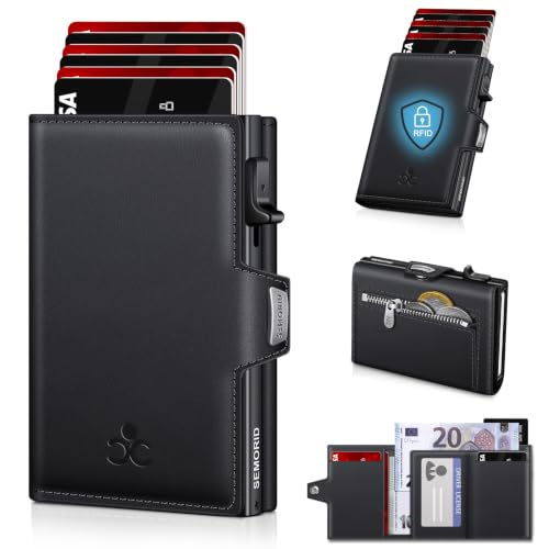 Geldbörse Herren, Portmonee Herren mit Münzfach & RFID Schutz, Slim Wallet Pop-up Kartenetui Herrens, Geldbeutel Herrens für 9-11 Karten ID-Fenster Geldscheinfach Smart Wallet for Men (Schwarz)