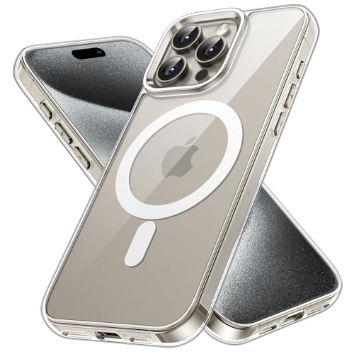 JETech Magnetisch Hülle für iPhone 15 Pro 6,1 Zoll Kompatibel mit MagSafe Kabellosem Laden, Stoßfest Handyhülle, Schutzhülle Kratzfeste Transparente Rückseite (Durchsichtig)