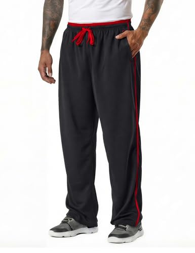 EKLENTSON Herren Komfortable Atmungsaktiv Netz Mesh-Hose Hause Freizeit Laufenhose, (Schwarz - Rot, L)