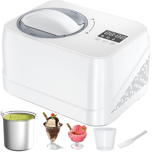 Acmeenjoy Eismaschine mit Kompressor 1L, Eismaschine Selbstkühlend mit Entnehmbarem Eisbehälter, inkl. Spatel/Messzylinder mit Skala