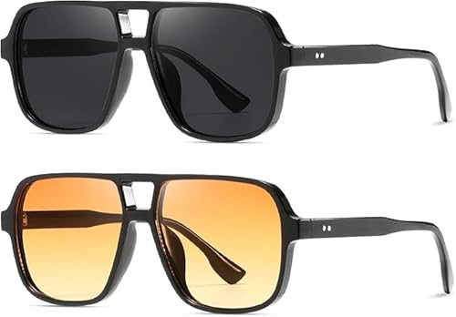 kimorn Sunglasses Womens Men Trendy Retro Sun Glasses Oversize Square Frame Shades K1650 (Schwarz + Gelb)