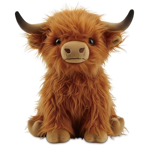 Hochlandrind Kuscheltier, Niedlich Hochlandkuh Plüschtier, Highland Cow Kuscheltier, Realistische Kuh Plüschtier, Weich Schottisches Hochlandrind für Party Geburtstag, Schottland Geschenke, 28CM