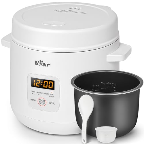 Bear Reiskocher 2-Tassen ungekocht, Multifunktioneller 300W Elektrischer Rice Cooker mit Warmhaltefunktion, voreingestellte Funktion Elektrischer Mini Rice Cooker,Weiß