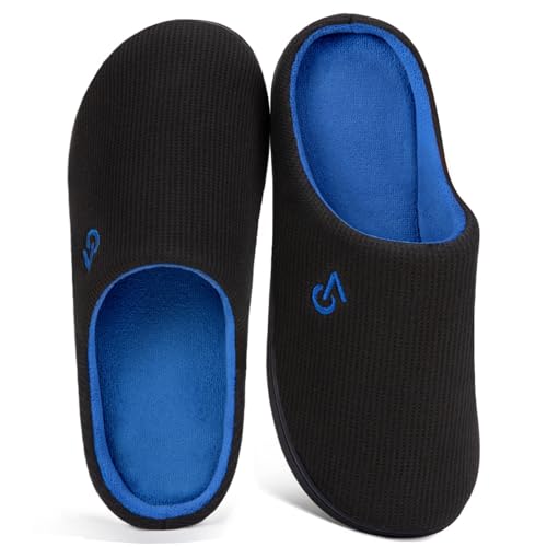 VeraCosy Herren Zweifarbige Hausschuhe Memory Schaum Pantoffeln,Schwarz Saphirblau,44/45 EU