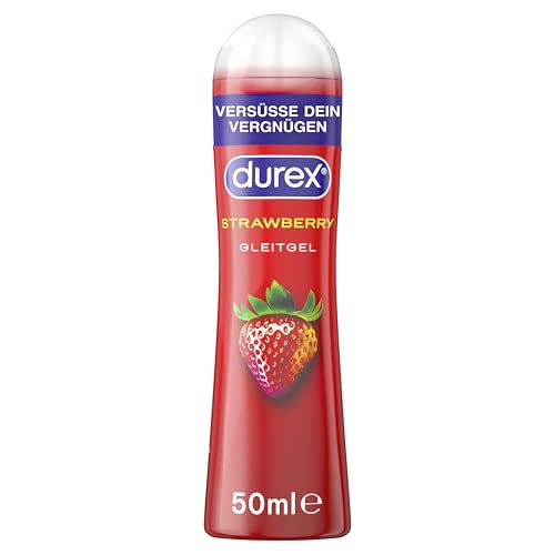 Durex Gleitgel Strawberry – Wasserbasiertes Erdbeer-Gleitmittel für angenehme Gleitfähigkeit, sanft & pH-freundlich – 50 ml