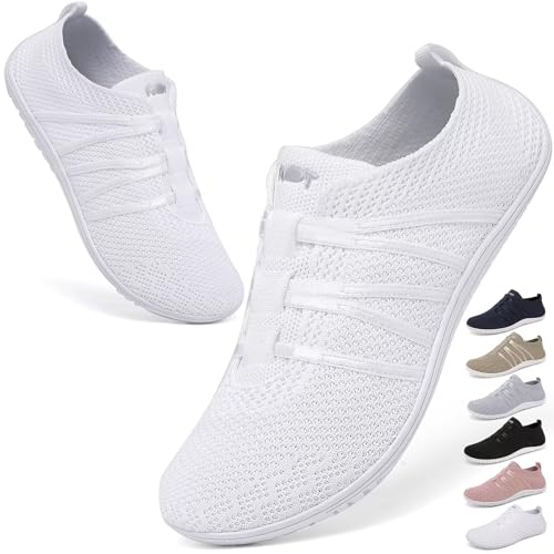 Wizshoe Barfuss Schuhe Damen Barfußschuhe Herren Fitnessschuhe Frauen Turnschuhe Laufschuhe Slip On Sneakers Hausschuhe Bequeme Sommerschuhe Straßenlaufschuhe Leicht Gymnastikschuhe Weiß 37EU