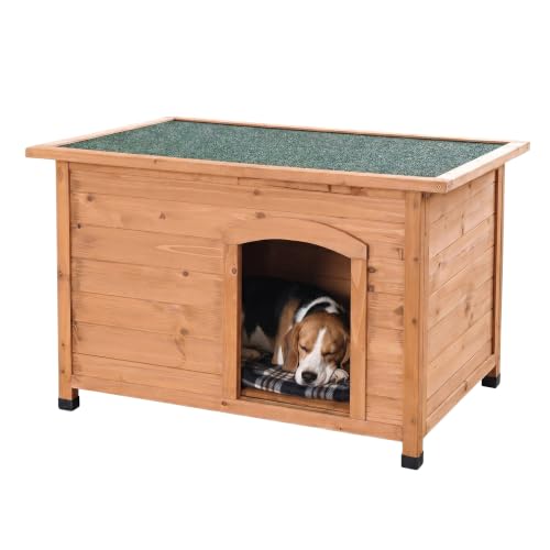 Relaxdays Hundehütte, Holz, HxBxT: 58,5 x 85 x 53 cm, orange/grün