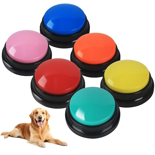 BUCOMTU Buzzer mit Aufnahmefunktion 6 Stück Buzzer Hund Intelligenzspielzeug mit 30 Sekunden Aufnahme Haustier Talking Training Antwort Buzzer für das Training von Haustieren