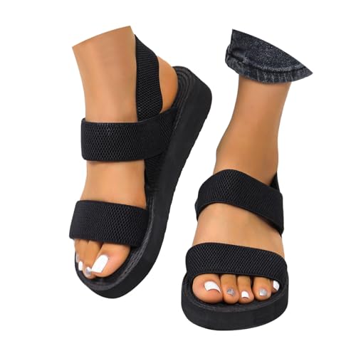 Sandalen Damen Breite Füße, Flache Sandalen Damen Sommer - Offene Schuhe Bequem Breite Füße Sommerschuhe Strand Latschen Sandaletten Mit Elastischen Riemen Outdoor Sport Plateau Sandals Für Freizeit