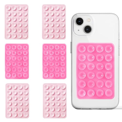 ZWWOGE 6 Stück Saugnapf-Handyhalterung aus Silikon - Handyhalter mit Klebefl채che f체r Handyh체llen-R체ckseite (Rosa & Hellrosa)