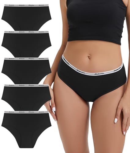 Bobelle Wear Unterhosen Damen, 5er Pack Baumwolle Slip Damen Bequeme Atmungsaktiv Hipster Panties Weiche Unterwäsche Frauen (Schwarz, XXL)