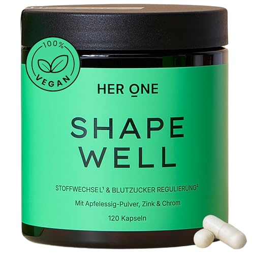 HER ONE SHAPE WELL Stoffwechsel Komplex | 120 Kapseln mit Carolean™, Chrom, Zink & Apfelessig | Diät Unterstützung | Hochdosiert, Vegan, Glutenfrei, Laktosefrei | Made in Germany | 2-Monats-Vorrat