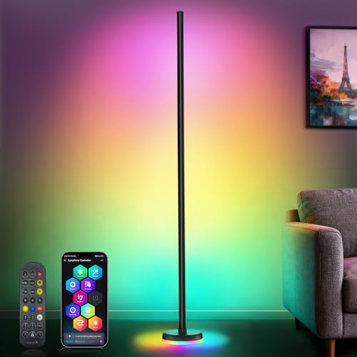 LED Stehlampe Wohnzimmer Dimmbar RGBIC - 140cm Smart Modern Stehlampe mit Fernbedienung und APP, 16 Millionen Farben, Musikmodi, DIY-Modus, Floor Lamp für Schlafzimmer, Gaming-Zimmer, Schwarz