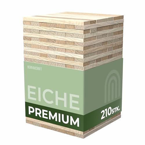 KeraBlocks Premium Eiche - 210 Stück Holzklötzchen zum Basteln 160x22x8mm - Bastelholz ohne Klebeband - Perfekt zur kreative DIY Projekte