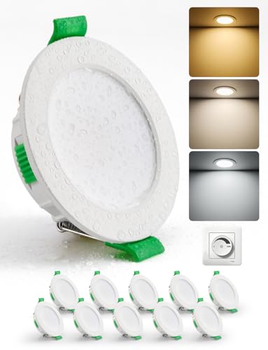 HOMEOW LED Einbaustrahler 230V Dimmbar 55mm – 68mm Lochmaß, 4W LED Spots 230V Warmweiß Neutralweiß Kaltweiß, Einbauleuchten Deckenspots Einbau Ultra Flach IP44 für Bad, 10er Set