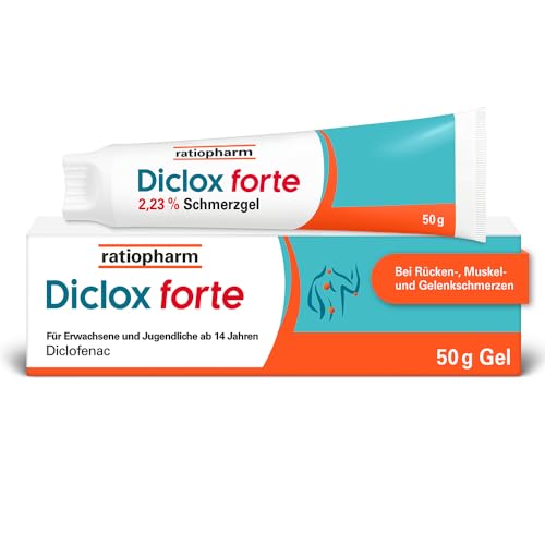 Diclox forte Schmerzgel von ratiopharm – das stärkste Schmerzgel von ratiopharm – lindert akute Rücken- und Gelenkschmerzen effektiv mit Diclofenac in der doppelten* Wirkstoffkonzentration, 50 g