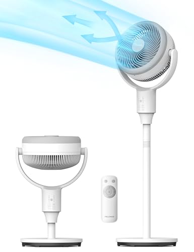 Pelonis Leiser Standventilator, 2-In-1 Standventilator mit Fernbedienung, 1500m³/h Luftvolume Luftzirkulator Fan 110CM Höhe 3-Geschwindigkeit 135°+90° Omni-direktional Oszillierend Ventilator