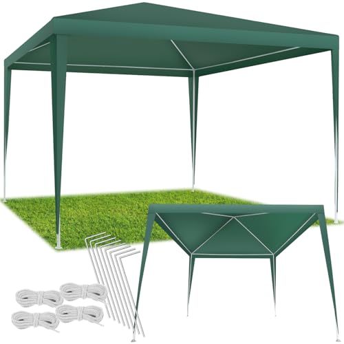tectake® Pavillon 3x3 m, Gartenzelt wasserdicht, Zelt UV-Schutz, Partyzelt 3x3 Garten, Unterstand, Überdachung Camping, Festival, Gartenpavillon, Terrassenüberdachung mit Spannseile + Heringe - grün