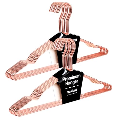 Qualsen Kleiderbügel Metall mit Rutschfester Nut, Roségold 20 Stück, 42 cm