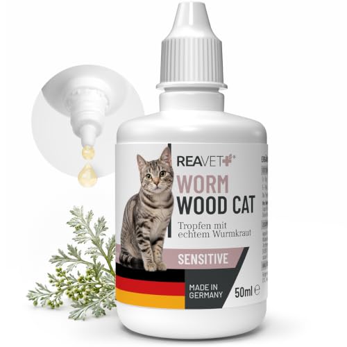 ReaVET Wurm-Kraut Tropfen für Katzen – Auch für wählerische Katzen geeignet, mit echtem Wurmkraut (Artemisia Absinthium), von deutschem Futtermittelhersteller | 50 ml