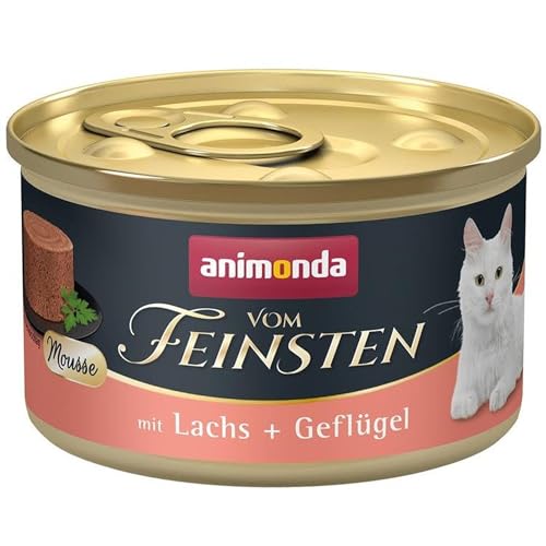animonda vom Feinsten Mousse Katzenfutter nass Lachs + Geflügel (12 x 85g), getreidefreies Katzenfutter nass ohne Zucker, mit frischen, fleischigen Zutaten