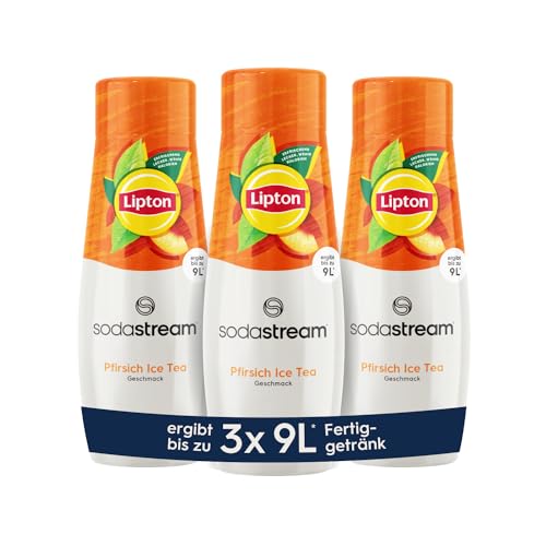 SodaStream Sirup 3x Lipton Ice Tea Pfirsich, 1x Flasche ergibt 9 Liter Fertiggetränk, Sekundenschnell zubereitet und immer frisch, 3x 440 ml