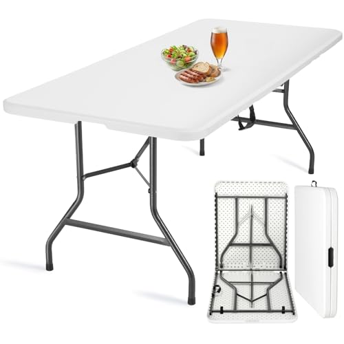 Velway Gartentisch Klappbar 180x74cm Buffettisch - Schneller Einsatz Klapptisch Stabil für 6-8 Personen Wetterfest Campingtisch Partytisch Flohmarkttisch mit Tragegriff für Garten Terrasse Balkon Weiß
