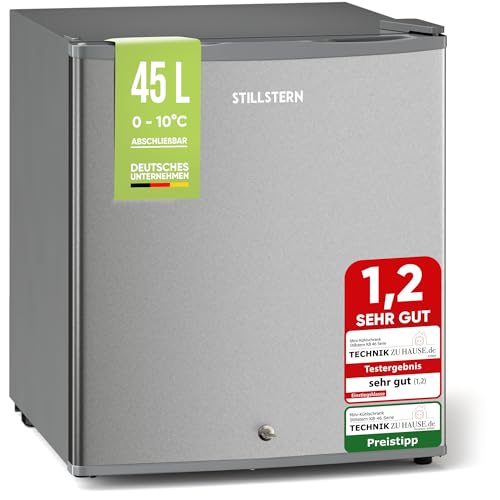 Stillstern Mini Kühlschrank E 45L mit Abtauautomatik, Schloss, Frostfach, Leise, Ideal für Küche, Büro, Schlafzimmer, Hotels und kleine Wohnungen Kühlschrank klein Minibar R600A Getränkekühlschrank
