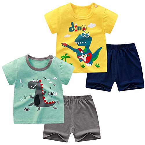 NautySaurs Kleinkind Jungen Kurzarm T-Shirts und Shorts Set Dinosaurier Tee Shirts für Alter 1-6 Jahre Gr. 4 Jahre, 03-Dinosaurier-Set