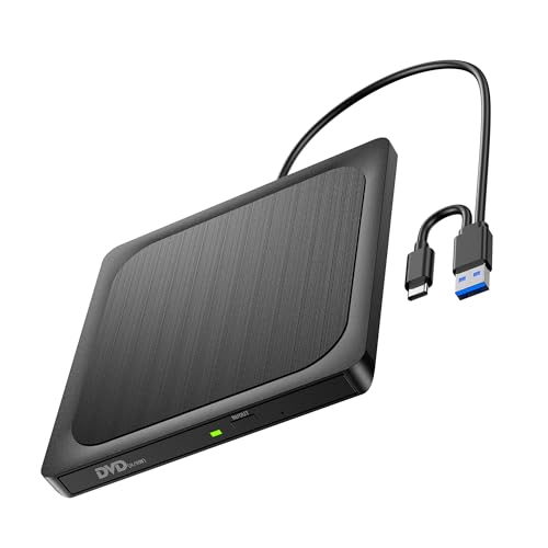 BHHB Externes DVD Laufwerk USB 3.0 & USB-C DVD/CD Laufwerk, CD DVD +/-RW ROM Brenner Optical External DVD Drive für Laptop, PC, Desktop, MacBook, iMac, Windows, XP, Linux, MacOS(Ultra-schlank)