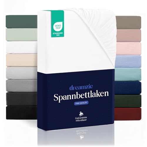 Dreamzie Spannbettlaken, 200 x 200 cm, für Dicke Matratzen bis 33 cm – 100% Polyester-Mikrofaser – weiß, Zertifiziert ohne Chemikalien (Oeko Tex), Spannbettlaken mit Rundumgummizug