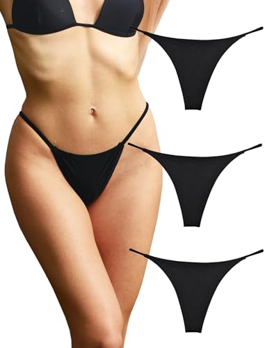 KUKU PANDA G String Tangas für Damen aus Baumwolle Frauen Unterwäsche Sexy Höschen Nahtlose Slips Thongs 3er Pack Set (Schwarz, Mittel)