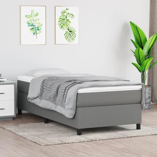 vidaXL Boxspringbettgestell, Polsterbett Bett für Schlafzimmer, Bettrahmen mit Lattenrost, Schlafzimmerbett Einzelbett, Dunkelgrau 90x200cm Stoff