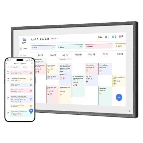 Dragon Touch 21.5 Zoll Digitaler Kalender Wand - 1920 * 1080 FHD Elektronischer Wandkalender Familienplaner mit 32GB Speicher und Wandhalterung, Touchscreen Intelligenter Tischkalender-Schwarz